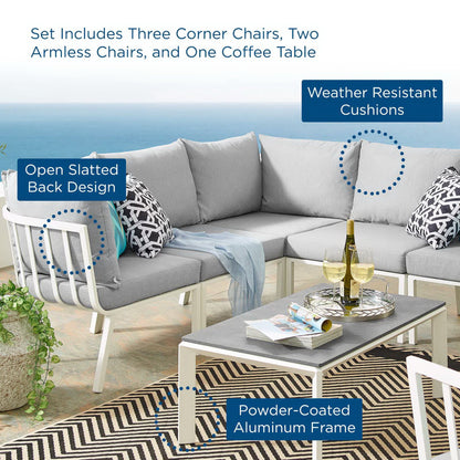 Riverside 6 Piece Outdoor Patio Aluminum Set in White Gray by Modway (3788)