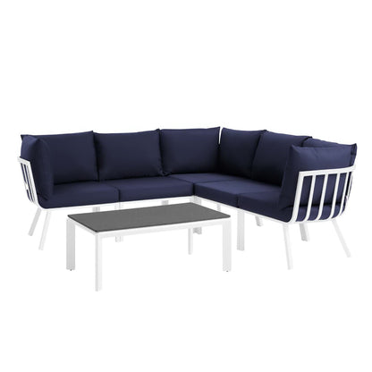 Riverside 6 Piece Outdoor Patio Aluminum Set in White Navy by Modway (3788)