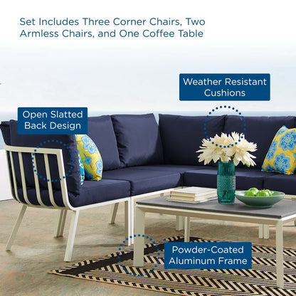 Riverside 6 Piece Outdoor Patio Aluminum Set in White Navy by Modway (3788)