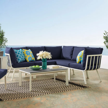 Riverside 6 Piece Outdoor Patio Aluminum Set in White Navy by Modway (3788)