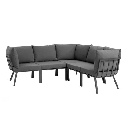 Riverside 5 Piece Outdoor Patio Aluminum Sectional in Gray Charcoal by Modway (3789)