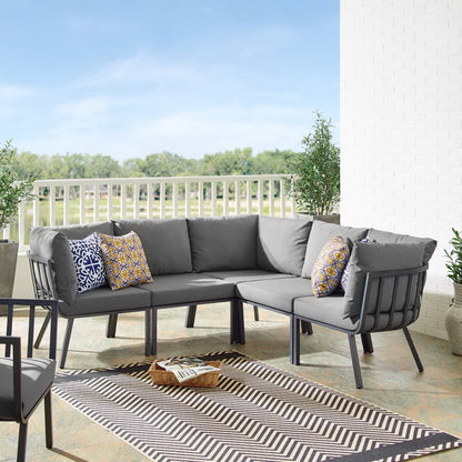 Riverside 5 Piece Outdoor Patio Aluminum Sectional in Gray Charcoal by Modway (3789)