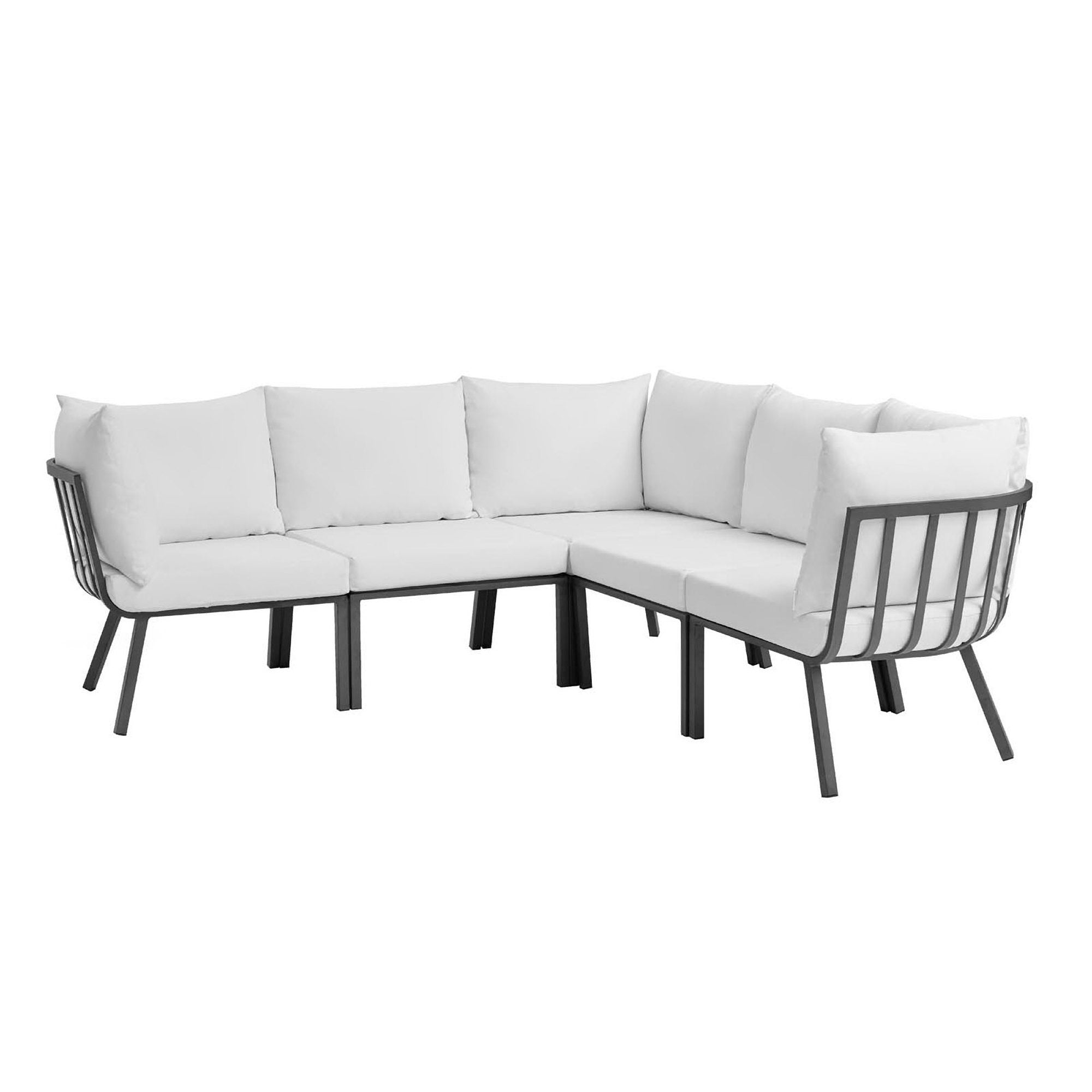Riverside 5 Piece Outdoor Patio Aluminum Sectional in Gray White by Mo ...