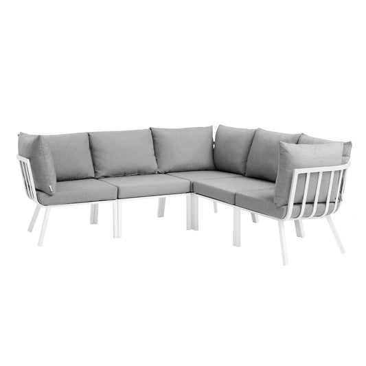 Riverside 5 Piece Outdoor Patio Aluminum Sectional in White Gray by Modway (3789)