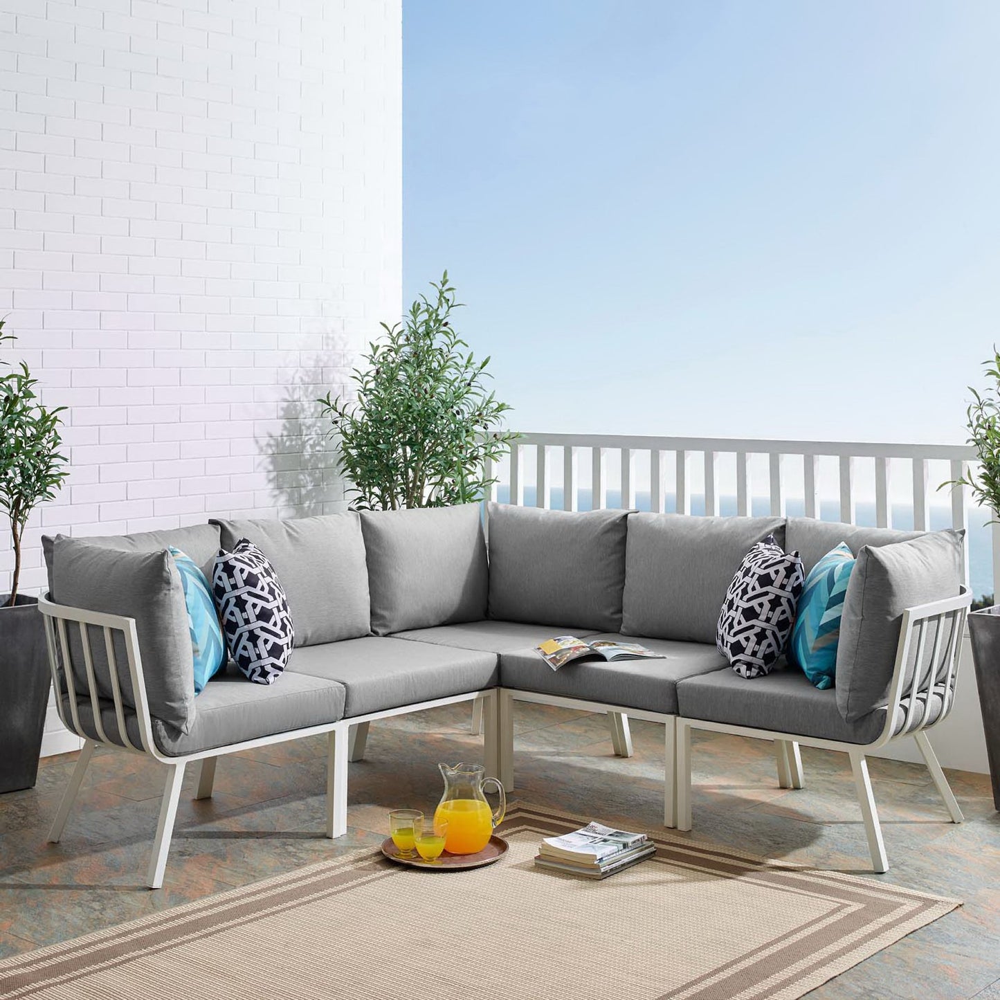 Riverside 5 Piece Outdoor Patio Aluminum Sectional in White Gray by Modway (3789)