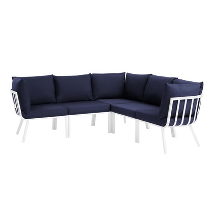 Riverside 5 Piece Outdoor Patio Aluminum Sectional in White Navy by Modway (3789)