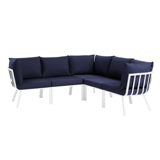 Riverside 5 Piece Outdoor Patio Aluminum Sectional in White Navy by Modway (3789)