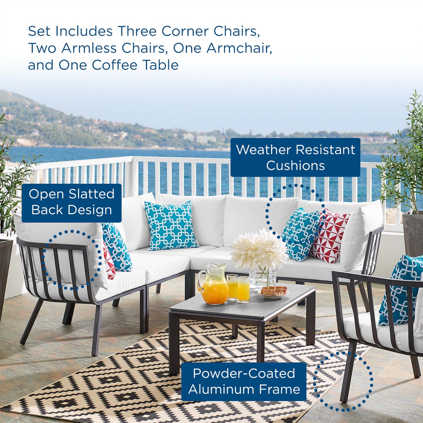 Riverside 7 Piece Outdoor Patio Aluminum Set in Gray White by Modway (3790)