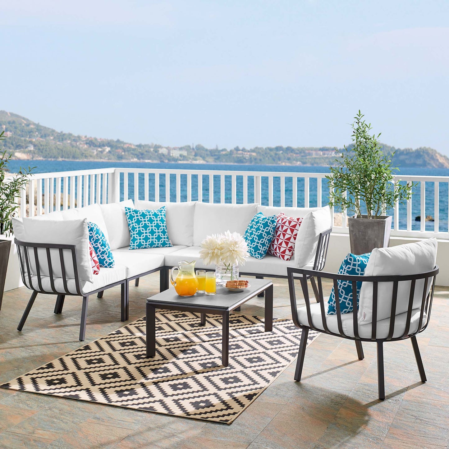 Riverside 7 Piece Outdoor Patio Aluminum Set in Gray White by Modway (3790)