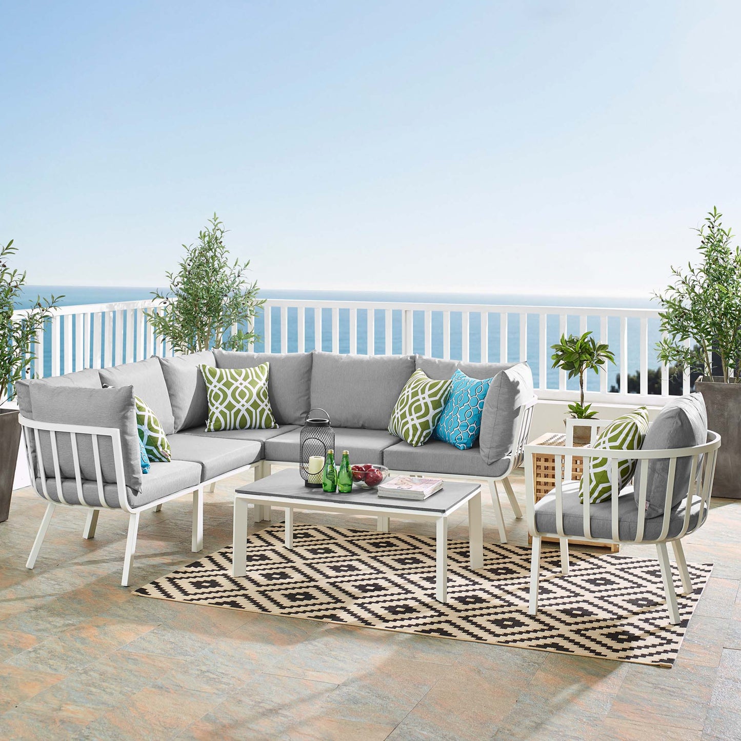 Riverside 7 Piece Outdoor Patio Aluminum Set in White Gray by Modway (3790)