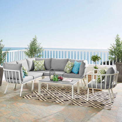 Riverside 7 Piece Outdoor Patio Aluminum Set in White Gray by Modway (3790)