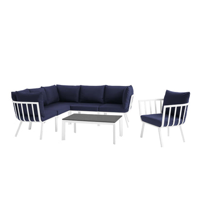 Riverside 7 Piece Outdoor Patio Aluminum Set in White Navy by Modway (3790)