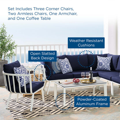 Riverside 7 Piece Outdoor Patio Aluminum Set in White Navy by Modway (3790)