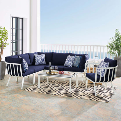 Riverside 7 Piece Outdoor Patio Aluminum Set in White Navy by Modway (3790)