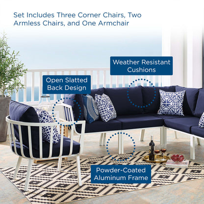 Riverside 6 Piece Outdoor Patio Aluminum Set in White Navy by Modway (3791)