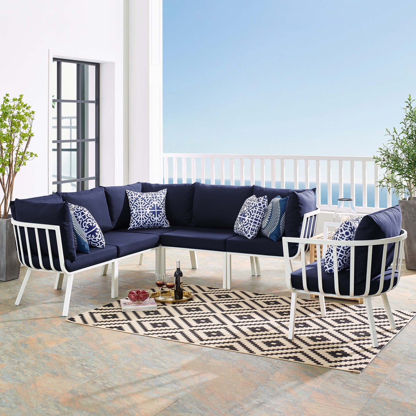 Riverside 6 Piece Outdoor Patio Aluminum Set in White Navy by Modway (3791)