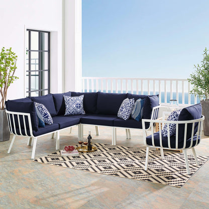 Riverside 6 Piece Outdoor Patio Aluminum Set in White Navy by Modway (3791)