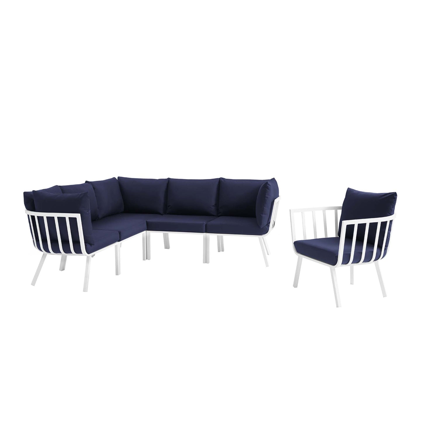 Riverside 6 Piece Outdoor Patio Aluminum Set in White Navy by Modway (3791)