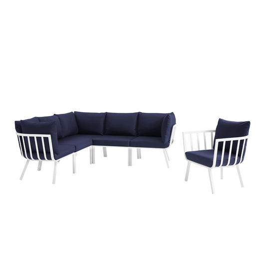 Riverside 6 Piece Outdoor Patio Aluminum Set in White Navy by Modway (3791)