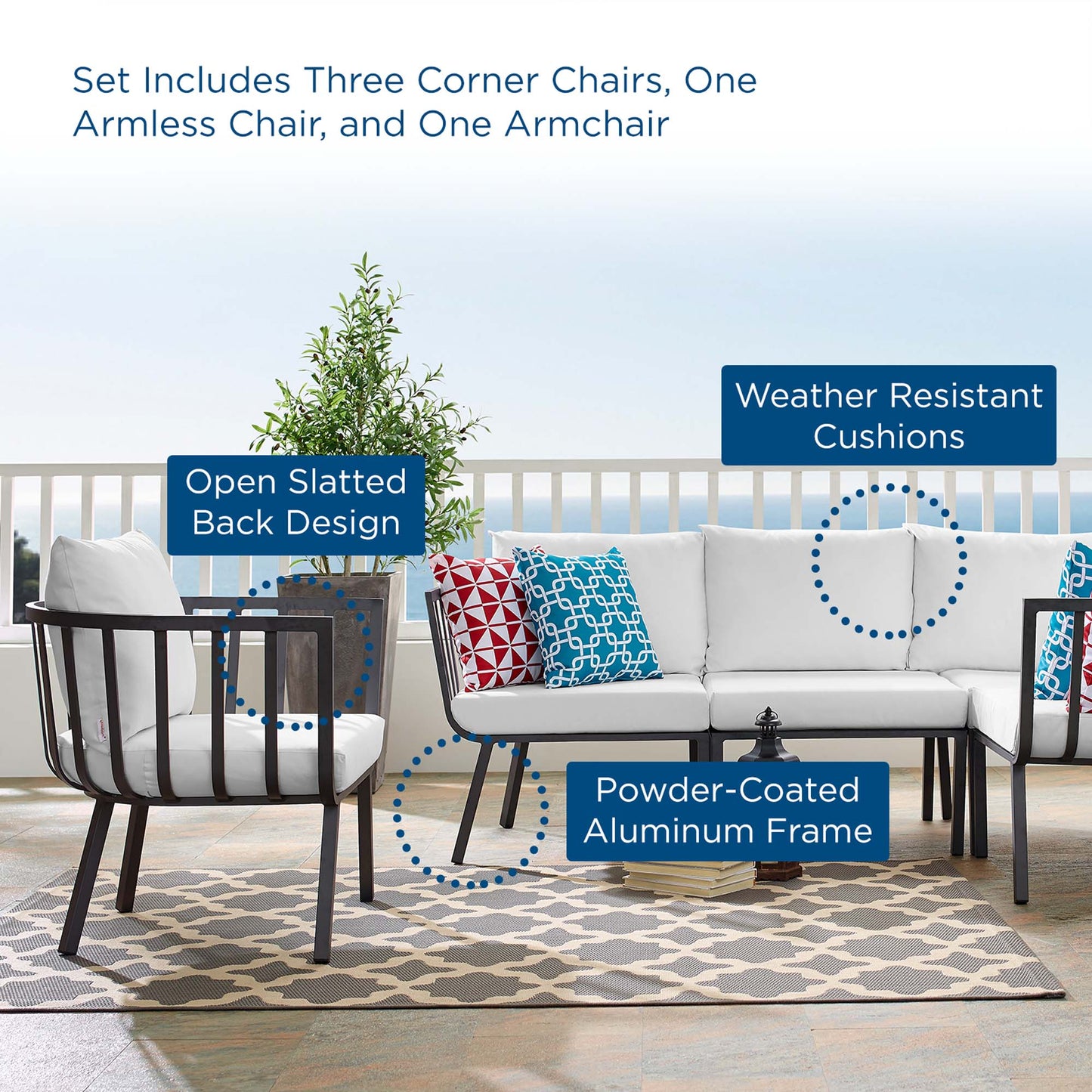 Riverside 5 Piece Outdoor Patio Aluminum Set in Gray White by Modway (3792)