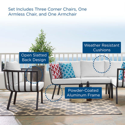 Riverside 5 Piece Outdoor Patio Aluminum Set in Gray White by Modway (3792)