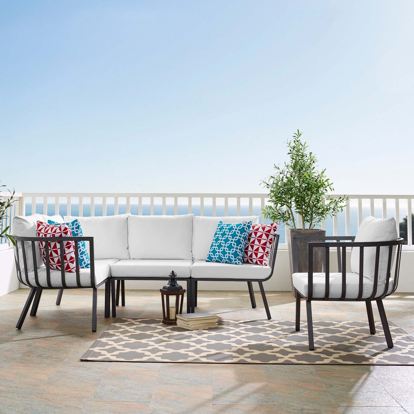 Riverside 5 Piece Outdoor Patio Aluminum Set in Gray White by Modway (3792)