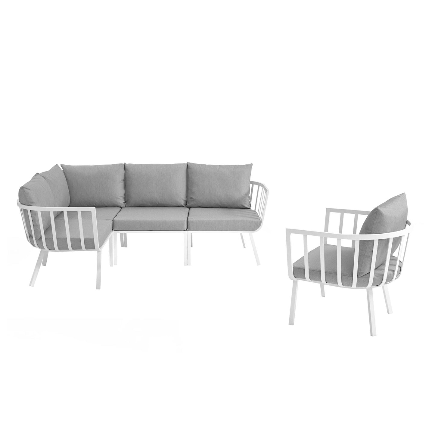 Riverside 5 Piece Outdoor Patio Aluminum Set in White Gray by Modway (3792)