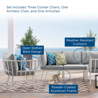 Riverside 5 Piece Outdoor Patio Aluminum Set in White Gray by Modway (3792)