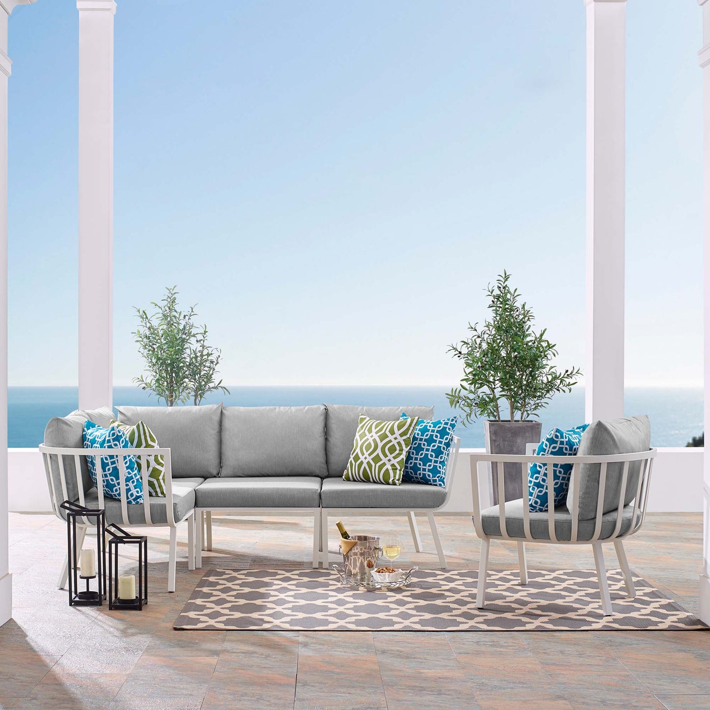 Riverside 5 Piece Outdoor Patio Aluminum Set in White Gray by Modway (3792)