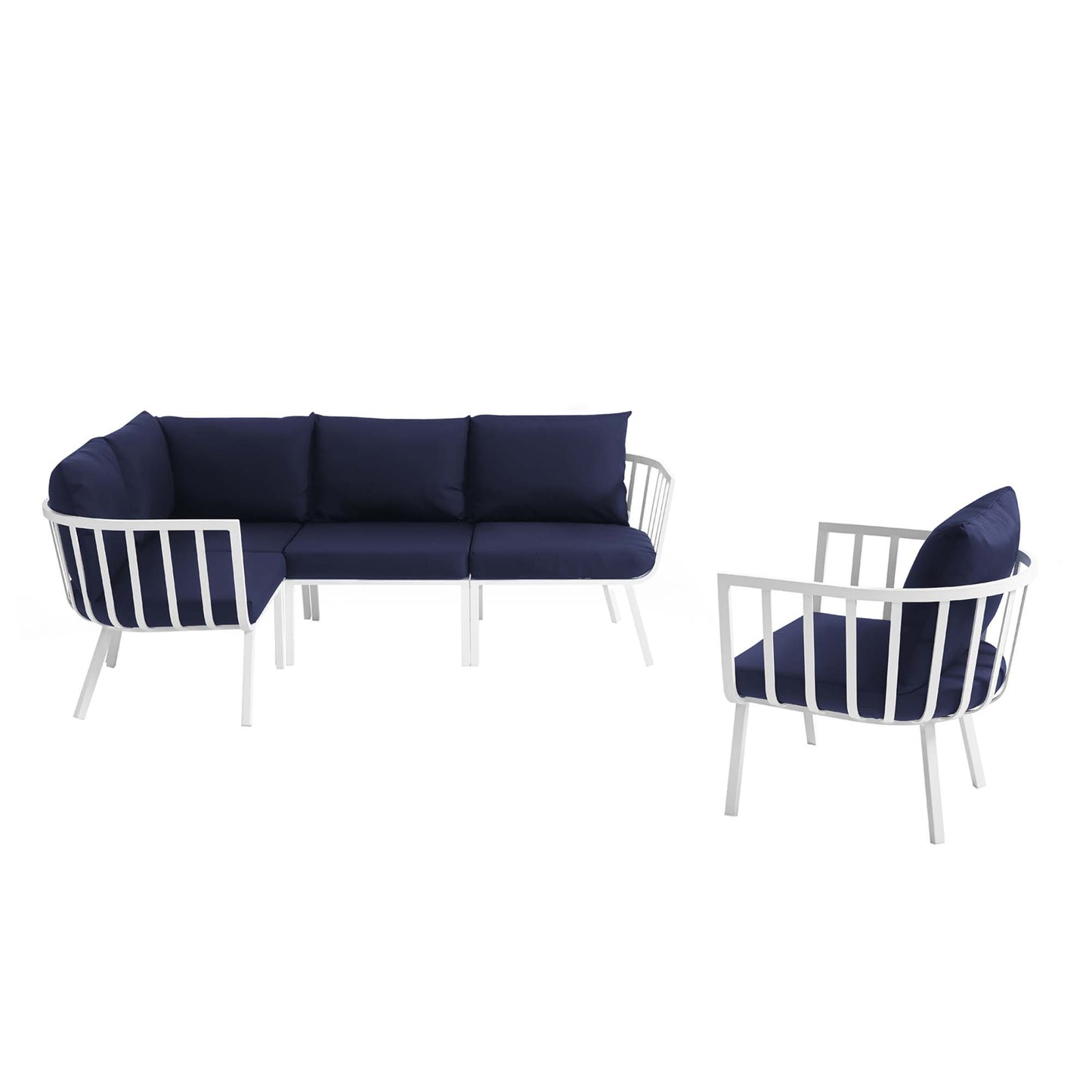 Riverside 5 Piece Outdoor Patio Aluminum Set in White Navy by Modway (3792)