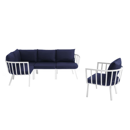 Riverside 5 Piece Outdoor Patio Aluminum Set in White Navy by Modway (3792)