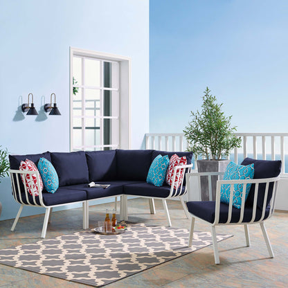 Riverside 5 Piece Outdoor Patio Aluminum Set in White Navy by Modway (3792)