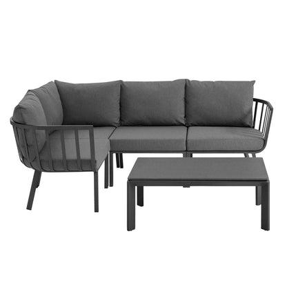Riverside 5 Piece Outdoor Patio Aluminum Set in Gray Charcoal by Modway (3793)