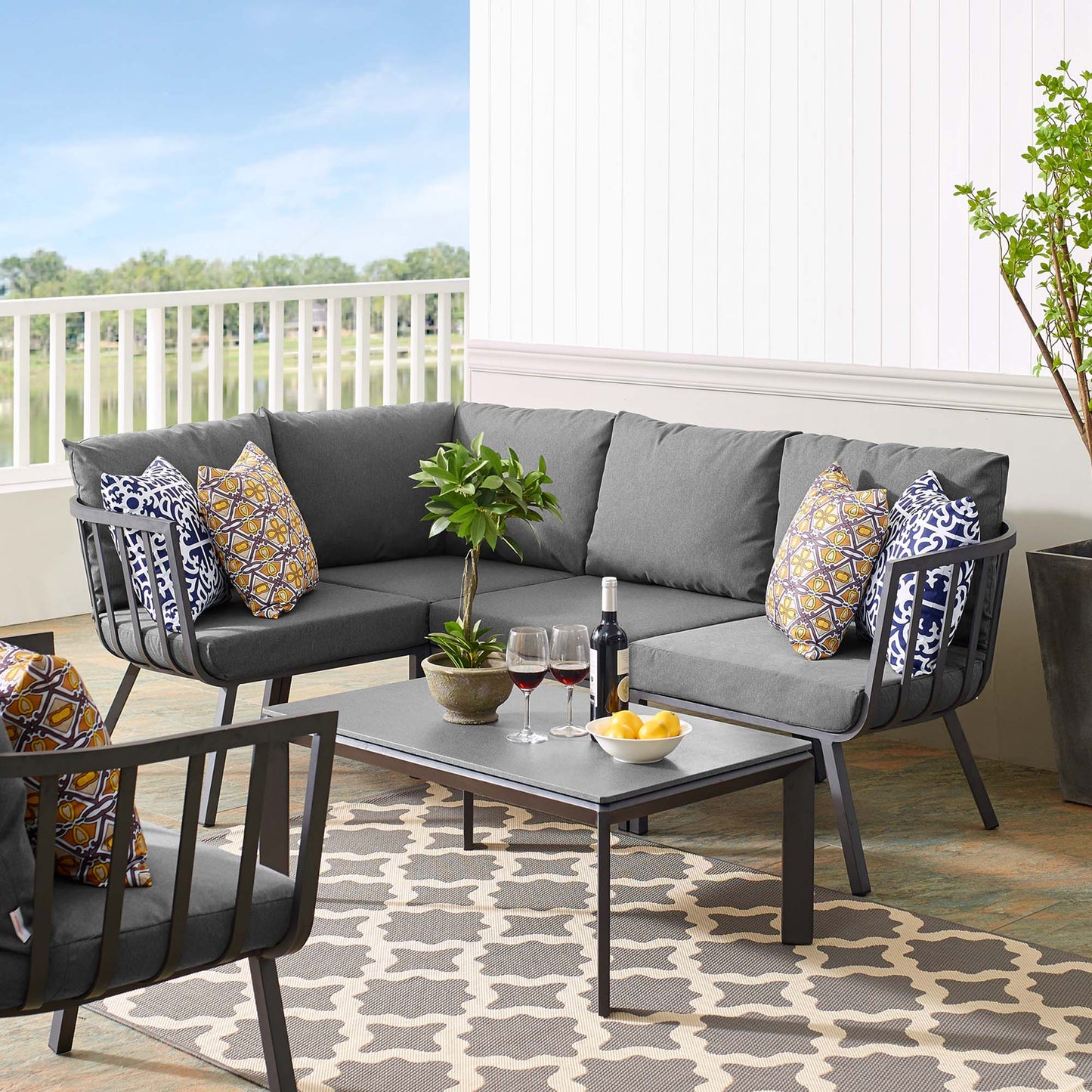 Riverside 5 Piece Outdoor Patio Aluminum Set in Gray Charcoal by Modway (3793)