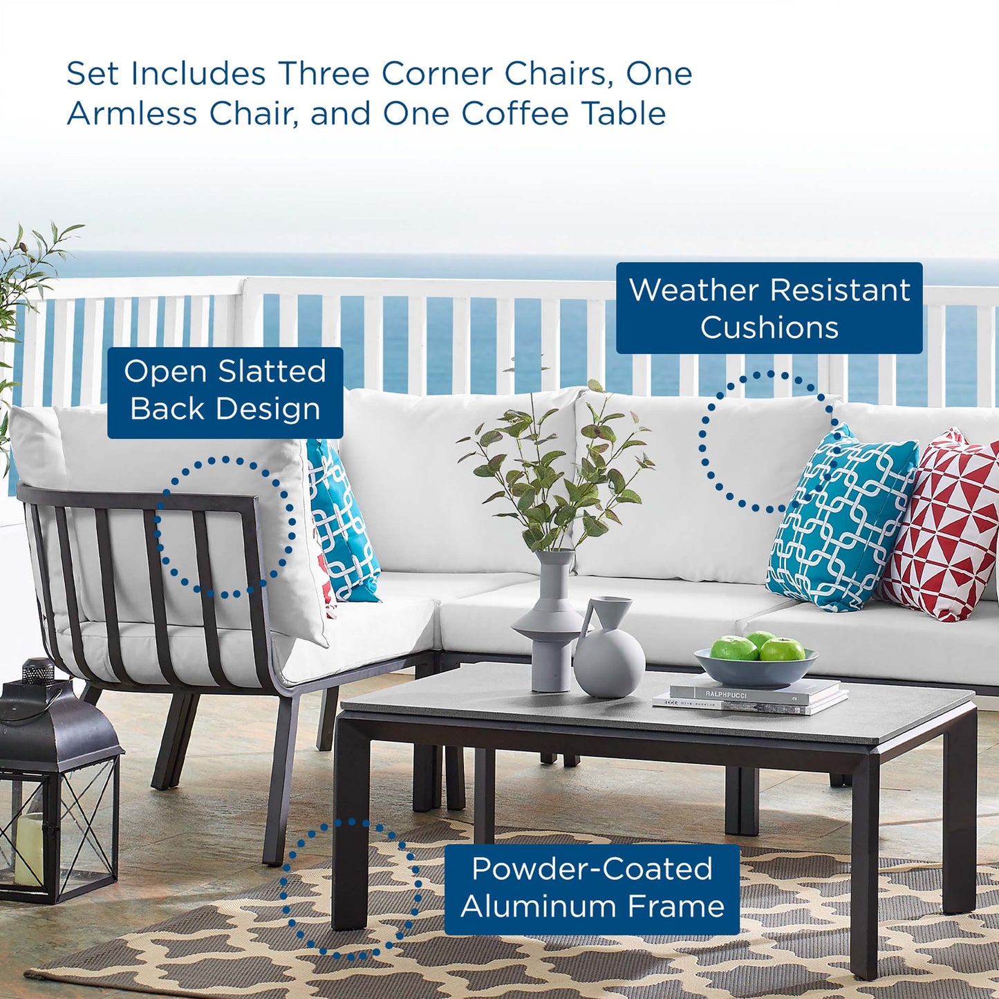 Riverside 5 Piece Outdoor Patio Aluminum Set in Gray White by Modway (3793)