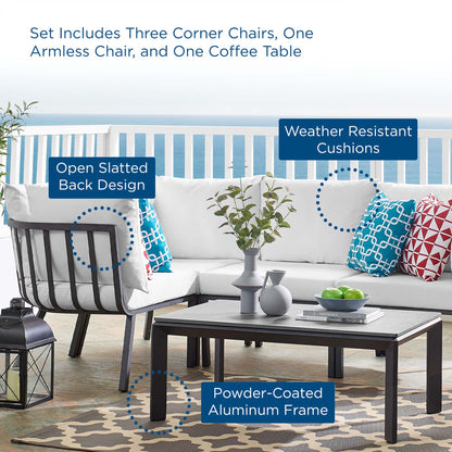 Riverside 5 Piece Outdoor Patio Aluminum Set in Gray White by Modway (3793)