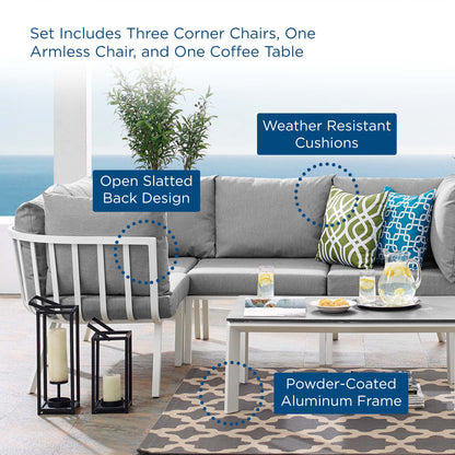 Riverside 5 Piece Outdoor Patio Aluminum Set in White Gray by Modway (3793)
