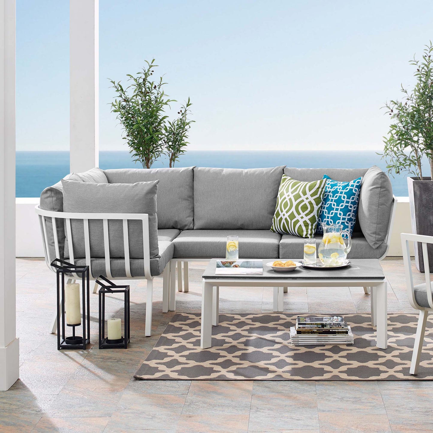 Riverside 5 Piece Outdoor Patio Aluminum Set in White Gray by Modway (3793)