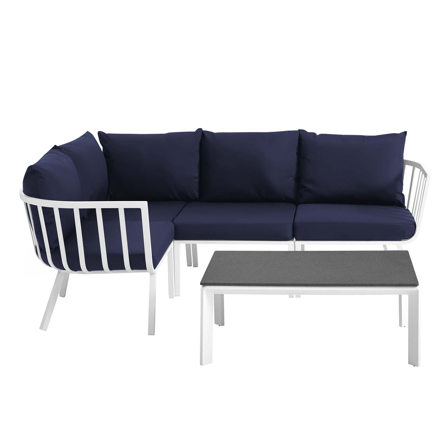 Riverside 5 Piece Outdoor Patio Aluminum Set in White Navy by Modway (3793)