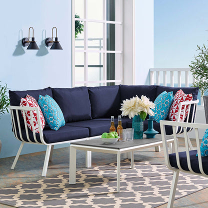Riverside 5 Piece Outdoor Patio Aluminum Set in White Navy by Modway (3793)