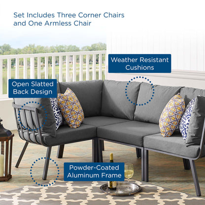 Riverside 4 Piece Outdoor Patio Aluminum Sectional in Gray Charcoal by Modway (3794)