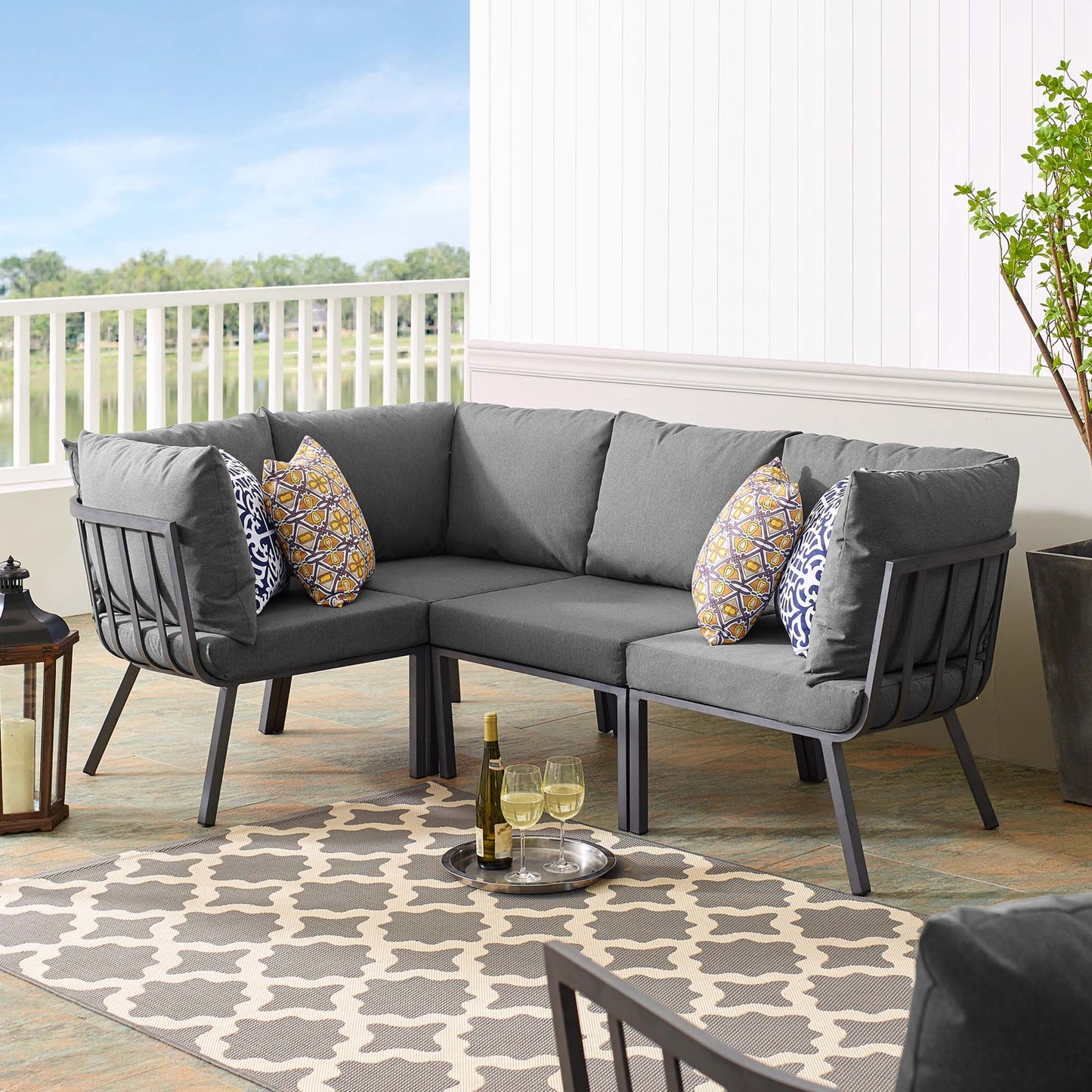 Riverside 4 Piece Outdoor Patio Aluminum Sectional in Gray Charcoal by Modway (3794)