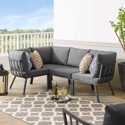 Riverside 4 Piece Outdoor Patio Aluminum Sectional in Gray Charcoal by Modway (3794)