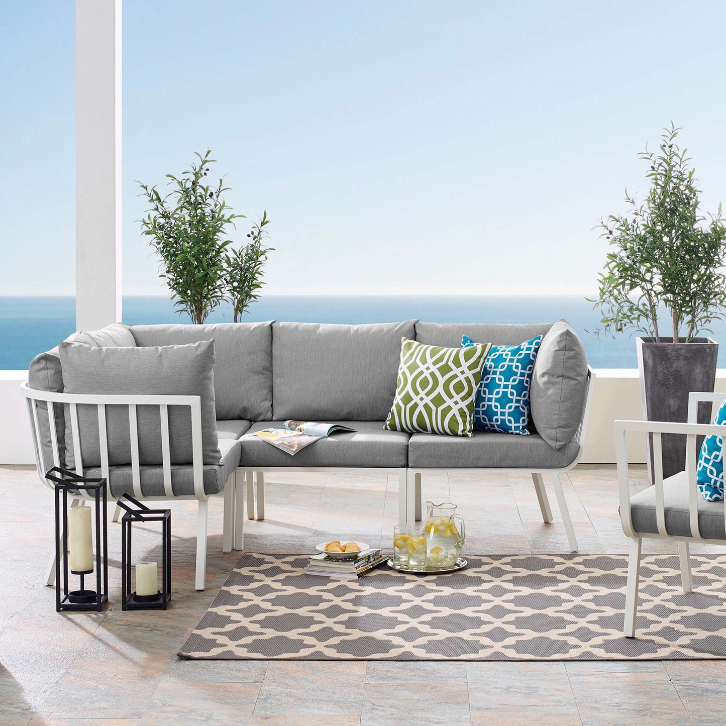 Riverside 4 Piece Outdoor Patio Aluminum Sectional in White Gray by Modway (3794)