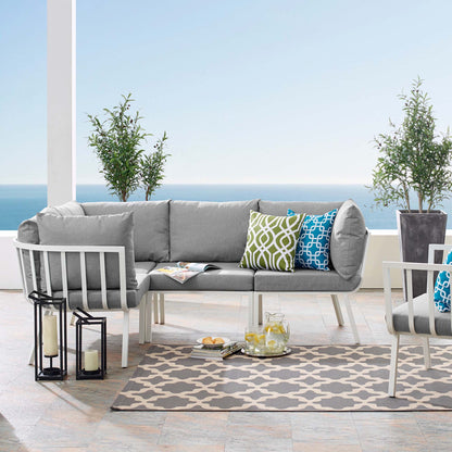 Riverside 4 Piece Outdoor Patio Aluminum Sectional in White Gray by Modway (3794)