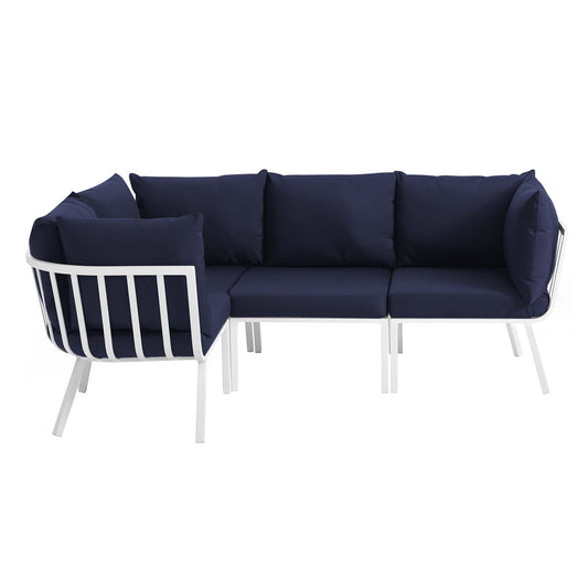 Riverside 4 Piece Outdoor Patio Aluminum Sectional in White Navy by Modway (3794)