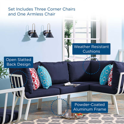 Riverside 4 Piece Outdoor Patio Aluminum Sectional in White Navy by Modway (3794)