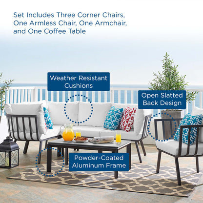 Riverside 6 Piece Outdoor Patio Aluminum Set in Gray White by Modway (3795)