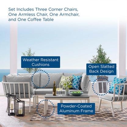 Riverside 6 Piece Outdoor Patio Aluminum Set in White Gray by Modway (3795)