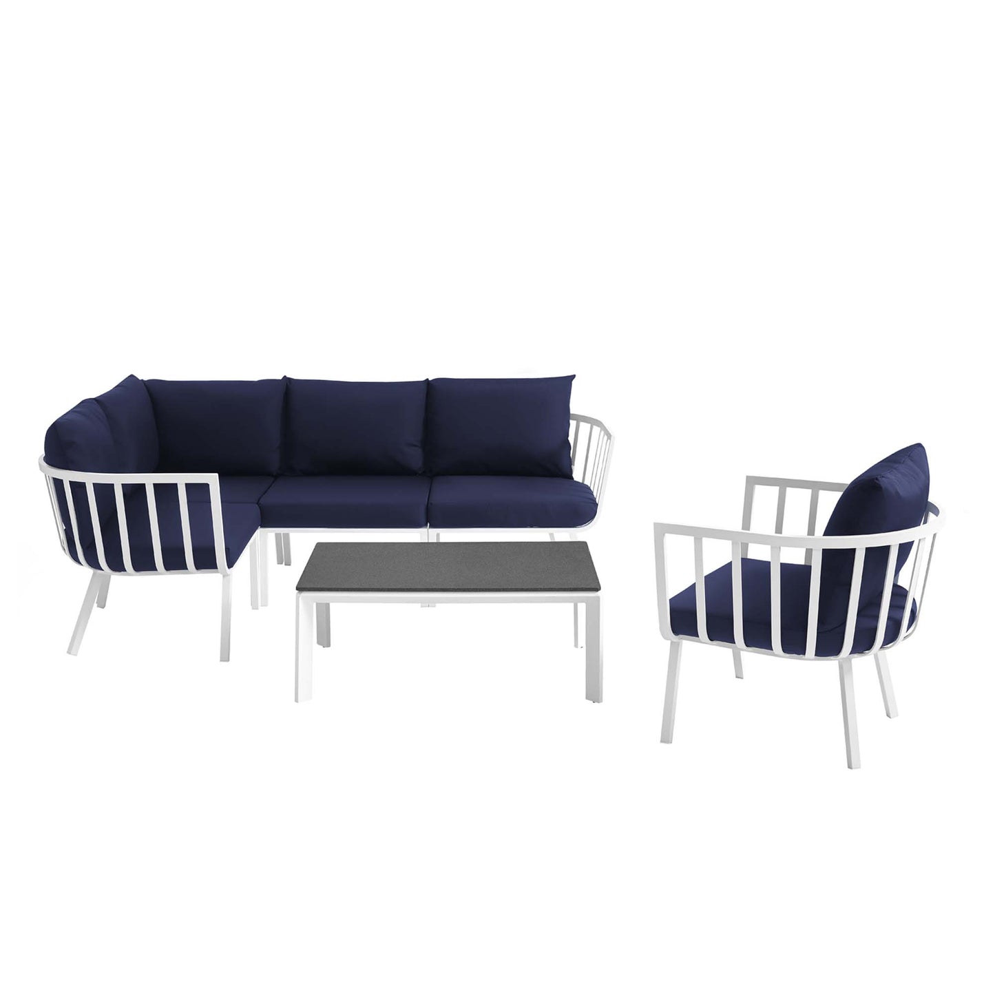 Riverside 6 Piece Outdoor Patio Aluminum Set in White Navy by Modway (3795)